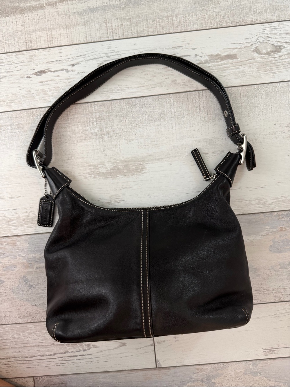 SOLD Vintage Y2K Coach Black leather convertible hobo shoulder bag - excellent - Picture 2 of 6